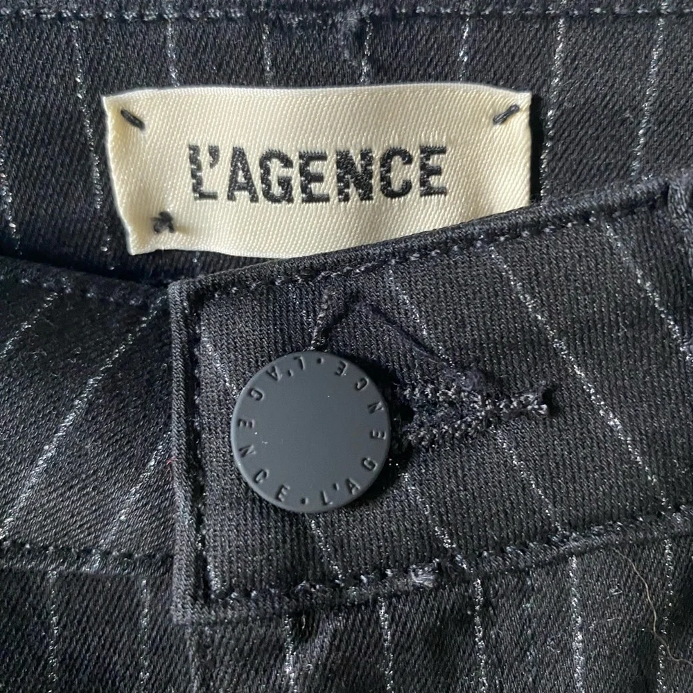 L'AGENCE Selma High Rise Sleek Baby Boot Trousers Black/Silver Glitter Stripe 25 - Picture 6 of 9